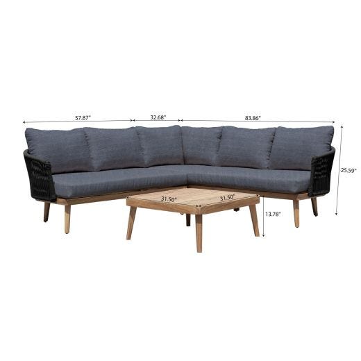 Biscay Sectional Sofa Set with Wood Coffee Table-Gray