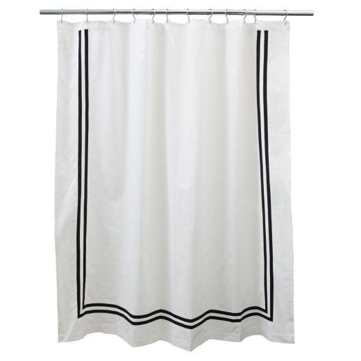 71"x71" Border White Black Cotton Fabric Shower Curtain