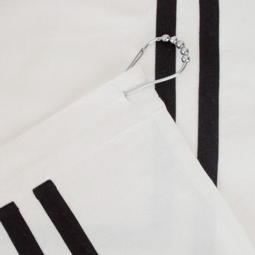71"x71" Border White Black Cotton Fabric Shower Curtain