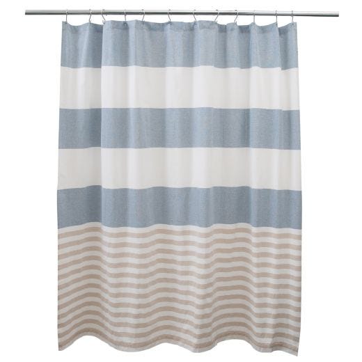 72"x72" Blue Natural with Tassels Cotton Fabric Shower Curta
