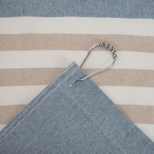 72"x72" Blue Natural with Tassels Cotton Fabric Shower Curta