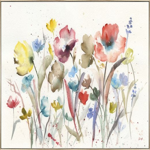 Watercolor Flowers Framed Print 24" x 36"