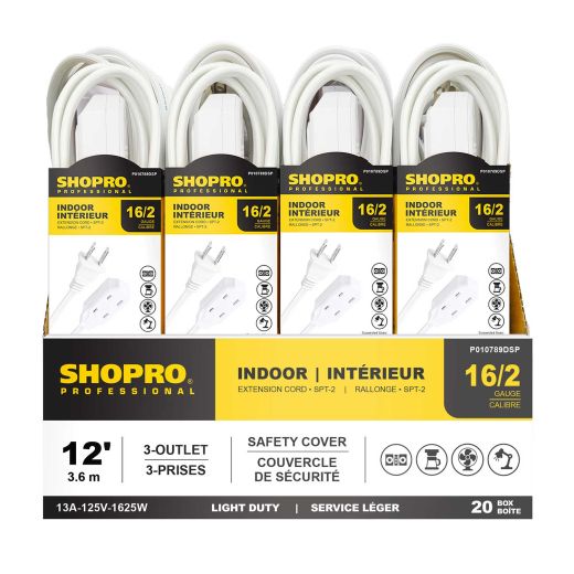 16/2 SPT-2 3-Outlet 12' Indoor Extension Cord White