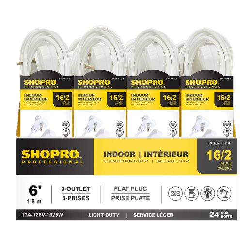 16/2 SPT-2 3-Outlet 6' Indoor Extension Cord White