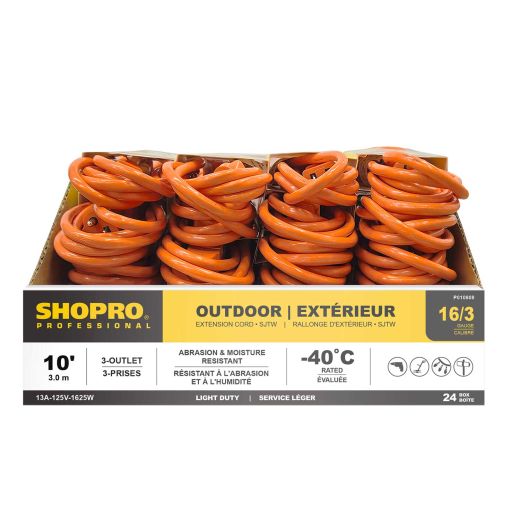 16/3 SJTW 3-Outlet 10' Outdoor Extension Cord Orange