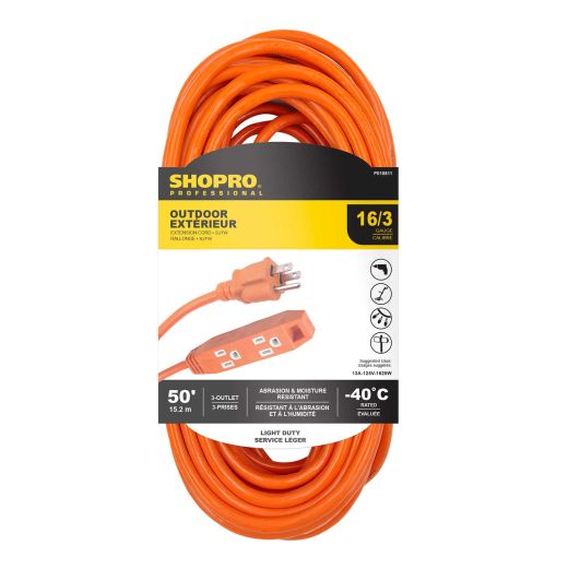 16/3 SJTW 3-Outlet 50' Outdoor Extension Cord Orange