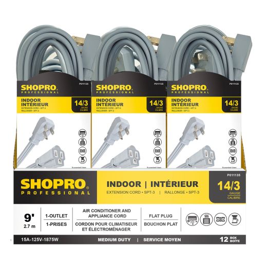 14/3 1-Outlet 9' ID Air Cond/ Appliance Ext. Cord Grey