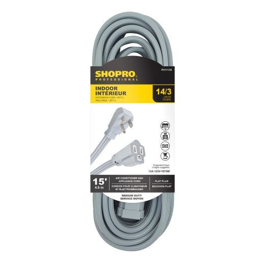14/3 1-Outlet 15' Air Cond/ Appliance Ext. Cord Grey