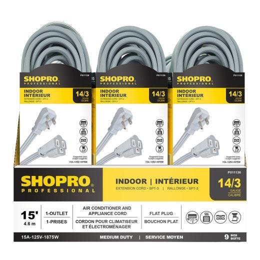14/3 1-Outlet 15' Air Cond/ Appliance Ext. Cord Grey