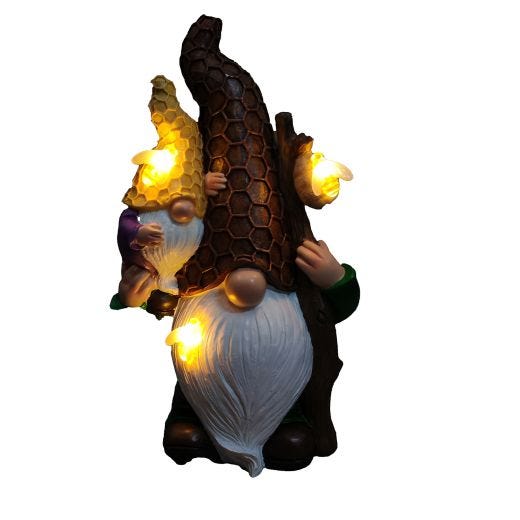 Gnome avec lumière solaire et abeilles 14''