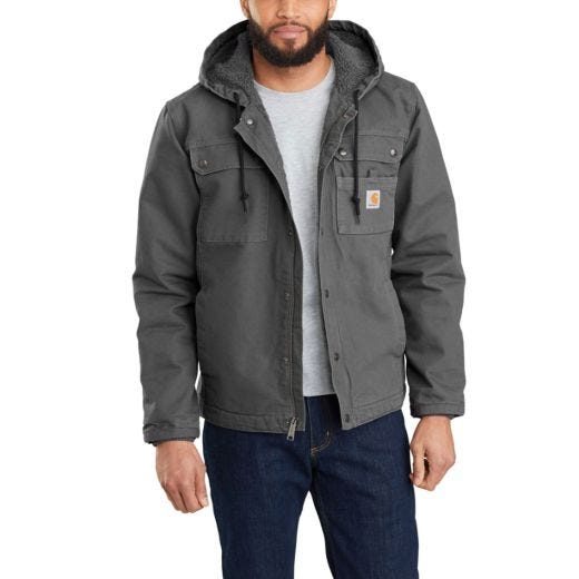 Relaxed Fit Washed Duck Sherpa-Lined Utility Jacket Moss-M