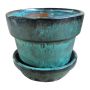 7" Glazed Pot With Saucer