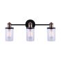 Cecilia 3 Light Vanity, Matte Black & Gold, Clear Glass