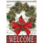 Welcome Cardinal Pinecone Wreath Garden Flag