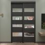 36" x 80" 4-lite Black Wood Grain Mirror Closet Door