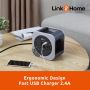 Link2Home 25ft Cord Reel 16AWG 3 Outlets 2 USB Grey