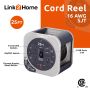 Link2Home 25ft Cord Reel 16AWG 3 Outlets 2 USB Grey