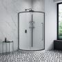 38" Round Black Shower With One Sliding Door