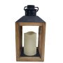 Wooden Lantern With Black Top And LED Candle