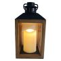 Wooden Lantern With Black Top And LED Candle