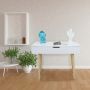 White Desk With Natural Legs And Storage