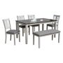 6 Piece Top Dining Table With 4 Seats And Bench- Cream/Brown
