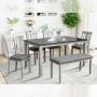 6 Piece Top Dining Table With 4 Seats And Bench- Cream/Brown