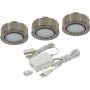 12V LED Puck Light Kit with Power Cord Matte Nickel-3/Pack