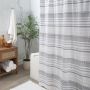 71"x71" Dot Stripe White Gray Cotton Fabric Shower Curtain