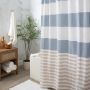 72"x72" Blue Natural with Tassels Cotton Fabric Shower Curta