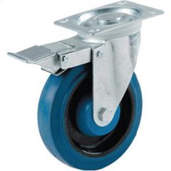 Dyna-tred 4" Blue Rubber Wheel Swivel Caster With Brake
