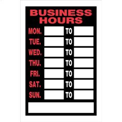 8" x 12" Red On Black Business Hours Sign