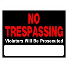 15" x 19" Fluorescent Red On Black No Trespassing Sign