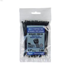 4" x 0.1" UV Black Miniature Cable Tie-100/Pack