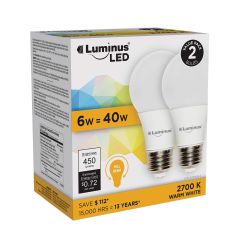 6 Watt A19 LED Bulb-2/Pack