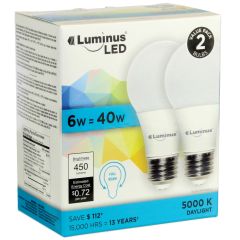 6 Watt A19 LED Bulb-2/Pack