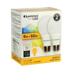 9 Watt A19 LED Bulb-2/Pack