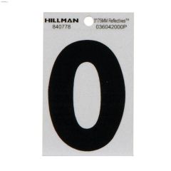 #0 - 3\" Black On Silver Mylar Reflective Number