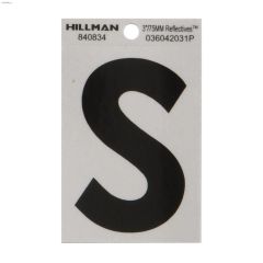 S - 3\" Black On Silver Mylar Reflective Letter