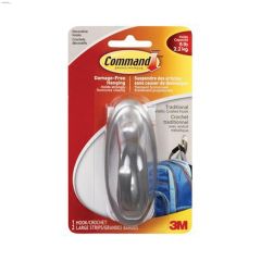 Command\u2122 Brushed Nickel Large Traditional Decorative Hook