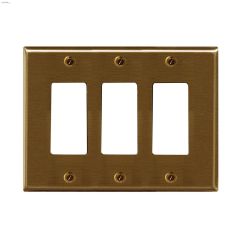 Antique Brass Metal Triple Rocker Wall Plate