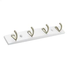 300 mm White With Matte Nickel Wall 4 Hook Rack