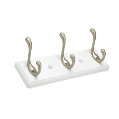 255 mm White With Matte Nickel Wall 3 Hook Rack