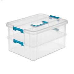 Clear Plastic Stack & Carry Two Layer Handle Storage Box