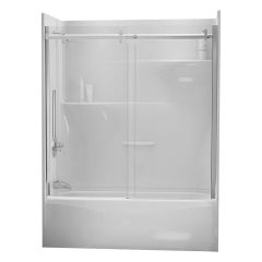 56.5 - 59" x 59" Chrome Clear Sliding Tub Door