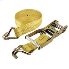 27' x 2\" Yellow Ratchet Strap With Double J Hook