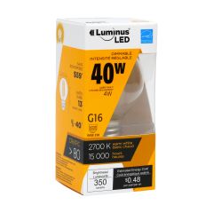 4 Watt 2700K 350 Lumens Dimmable G16FIL LED Light Bulb