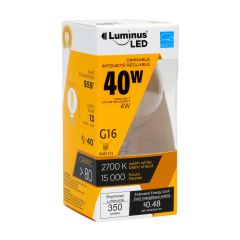 4 Watt 2700K 350 Lumens Dimmable G16SBFIL LED Light Bulb