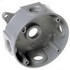 4\" x 1-1\/2\" (5) 1\/2\" Outlet Grey Round Splice Box