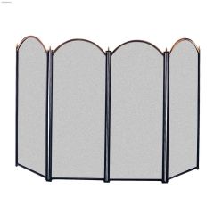 48\" x 32\" Black With Antique Brass 4-Panel Fireplace Screen